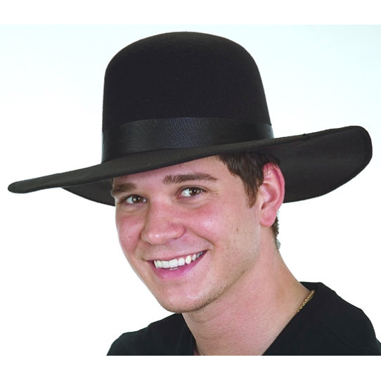 Black Felt Dome-Top Hat Wide Brim Amish Style
