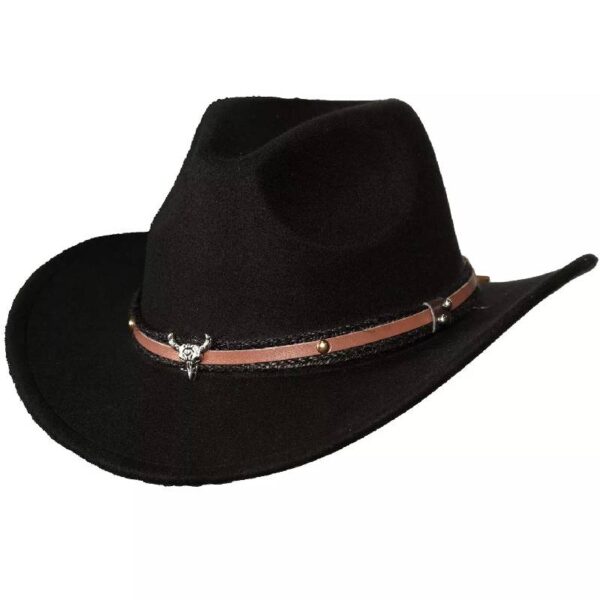 Black Felt Cowboy Hat w Bull Head Band