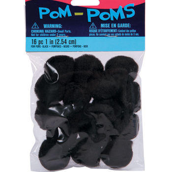 1/2 inch Black Mini Craft Pom Poms 100 Pieces