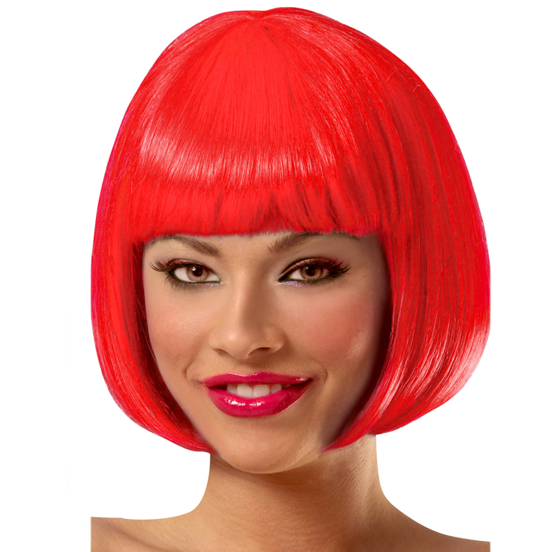 short bright red wig
