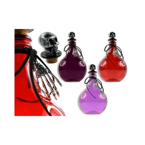 7.5" Glass Potion Bottle w Skull Stopper