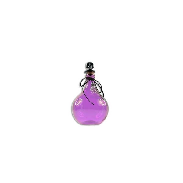 lavender 7.5" Glass Potion Bottle w Skull Stopper