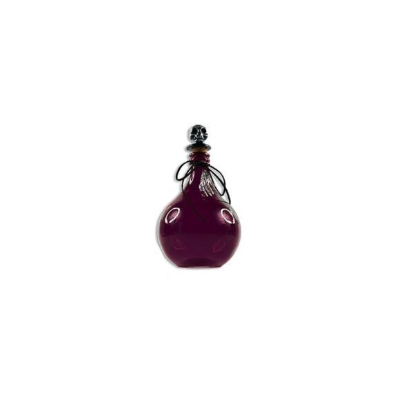 purple 7.5" Glass Potion Bottle w Skull Stopper