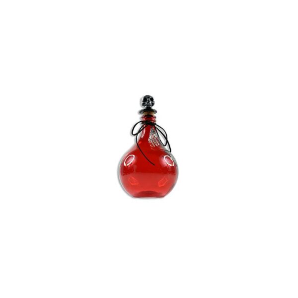 red 7.5" Glass Potion Bottle w Skull Stopper