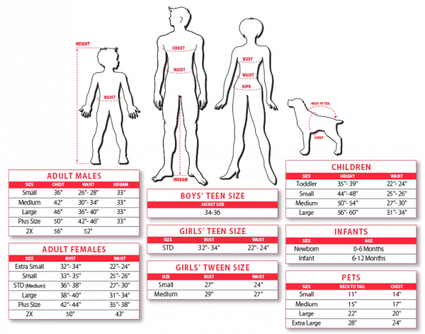 RUBIES SIZE CHART