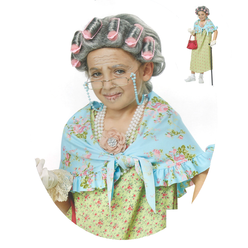 little girl dress up as old lady