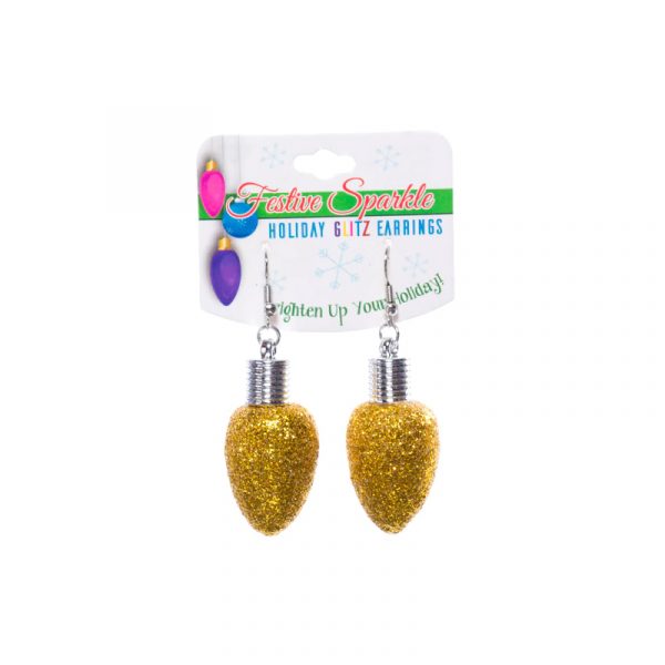 Gold Glittered Christmas Light Bulb Earrings