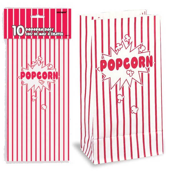 Retro Popcorn Bags 10 PCs (01 Printed & 09 Plain) 25.5cm X 13.2cm X 8.2cm  Amazon-Pak