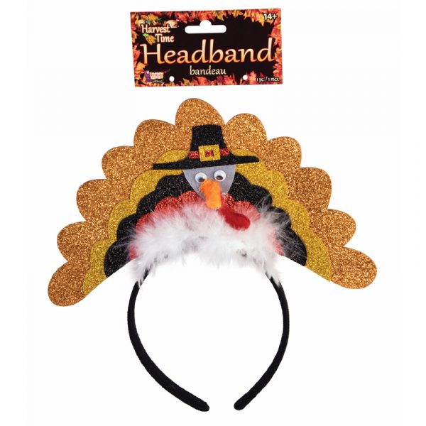 Sparkle Fabric Turkey w Pilgrim Hat Headband