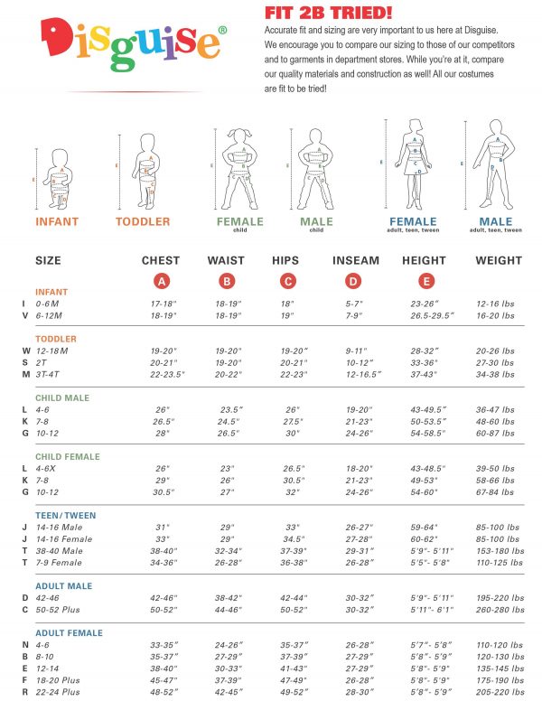 disguise size chart