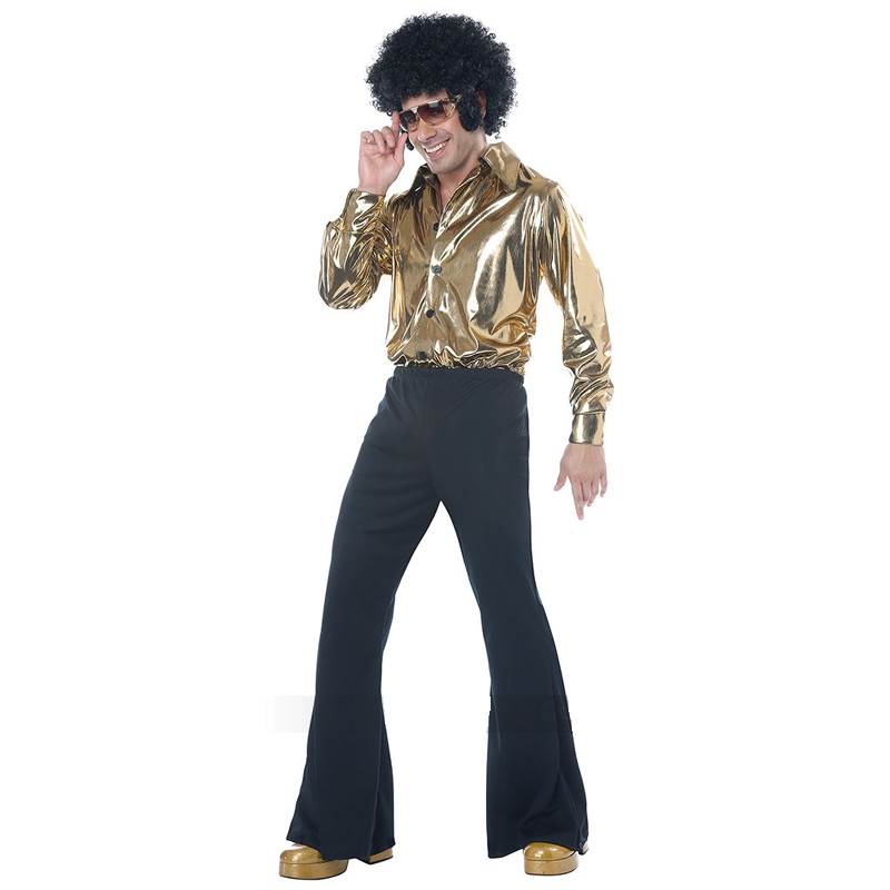 Disco King 1970s Costume Gold Shirt Black Pants - Cappel's
