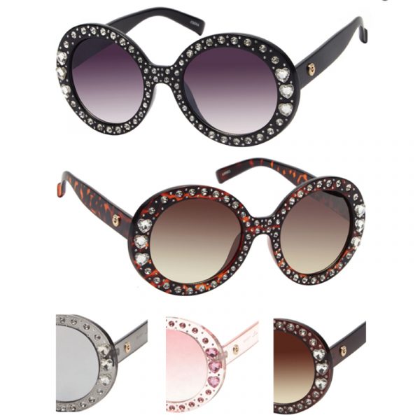 Deluxe Round Frame Sunglasses w Rhinestones - Cappel's