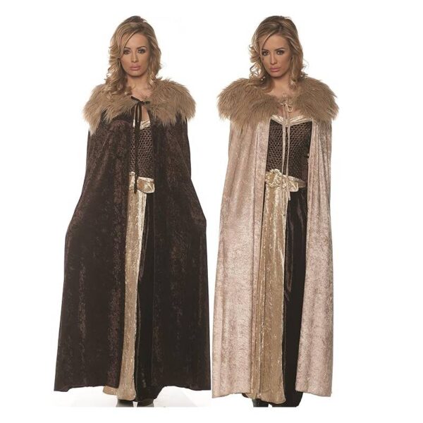 Renaissance Cape with Faux Fur Collar BEIGE OR BROWN