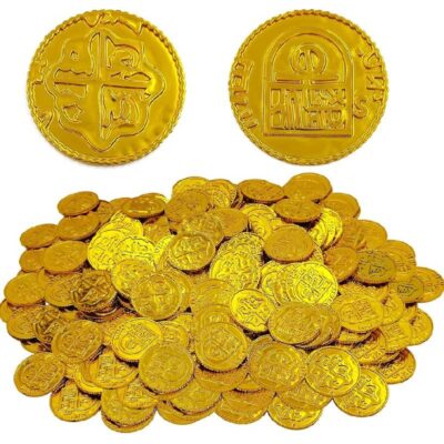 1 3/8" Gold Plated Plastic Pirate Doubloon Coins