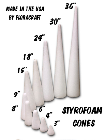 Styrofoam Cone 9 Inch X 4 Inch Bulk-White
