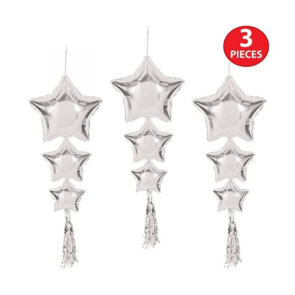 silver star balloons with tassels