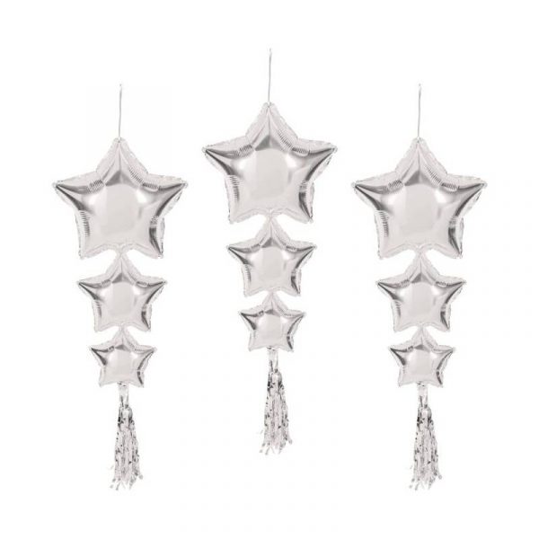 silver star balloons with tassels