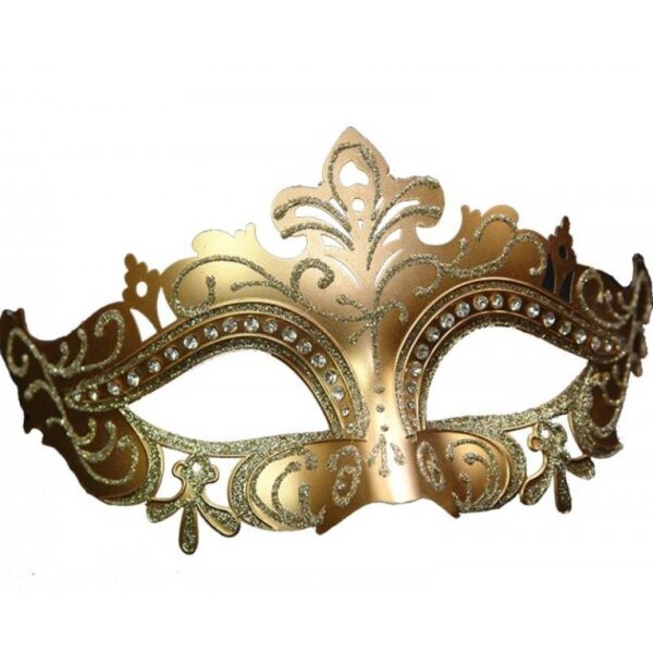 GOLD Glittered Venetian Half Mask w Rhinestone Trim