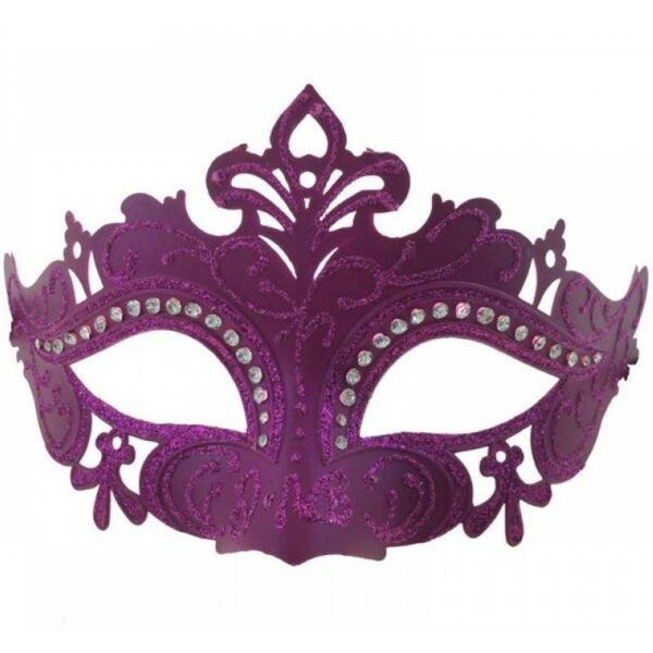 HOT PINK Glittered Venetian Half Mask w Rhinestone Trim