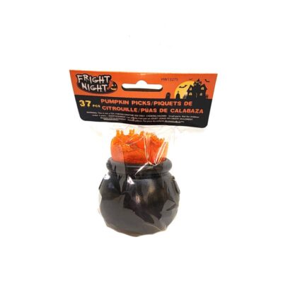 Small Plastic Jack-O-Lantern Picks in Cauldron