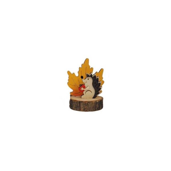 4.5" Wood Harvest Animal on Log Slice- hedgehog