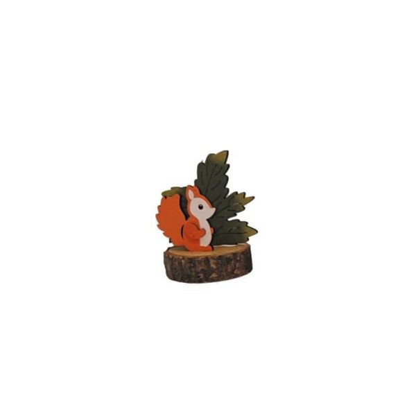 4.5" Wood Harvest Animal on Log Slice- squirrel