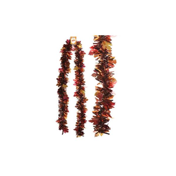 6.5" Fall Metallic Festooning Garland w Leaves- dark brown/burnt orange