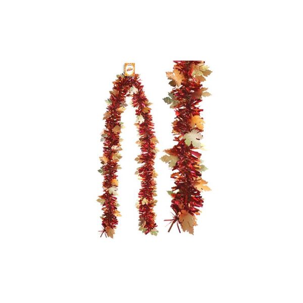 6.5" Fall Metallic Festooning Garland w Leaves- light brown/orange