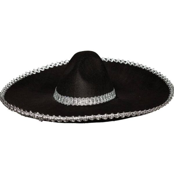 Black Felt Jumbo Sombrero Hat w Silver Trim