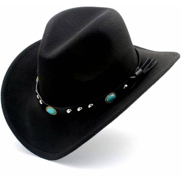 Black Felt Cowboy Hat w Turquoise Gem Band