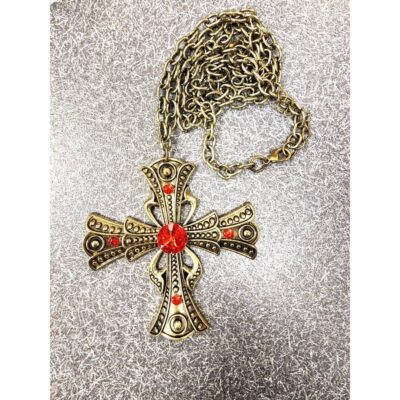 Metal Vampire Cross Necklace w Jewels