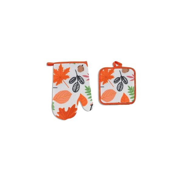 orange Fall Harvest Fabric Oven Mitt & Pot Holder Set