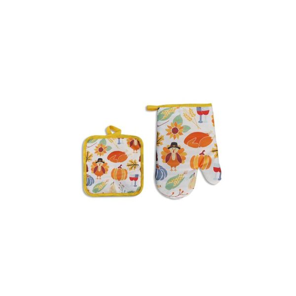 yellow Fall Harvest Fabric Oven Mitt & Pot Holder Set