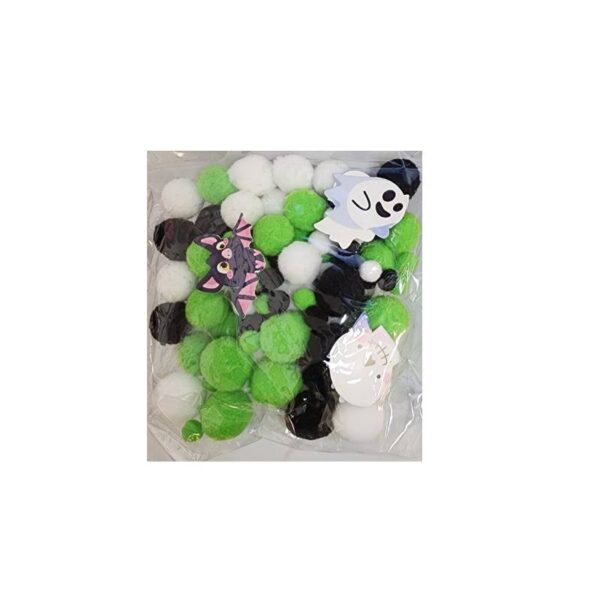 Fright Night Acrylic Pom Poms w Confetti- green, black, white