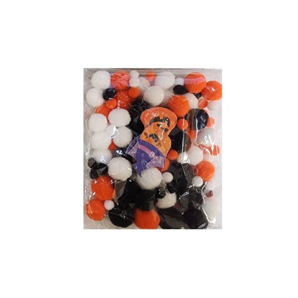 Fright Night Acrylic Pom Poms w Confetti- orange, black, white