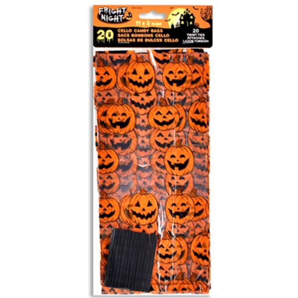 5" x 11" Printed Halloween Cello Bags- pumpkins