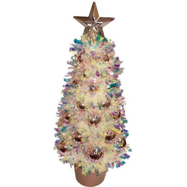 pastel pink gold base Iridescent Tinsel Ornament Tree