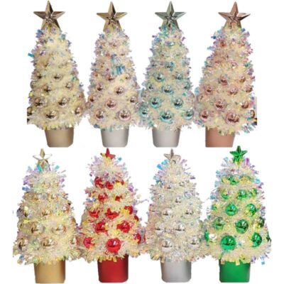 pastel and bright Iridescent Tinsel Ornament Trees