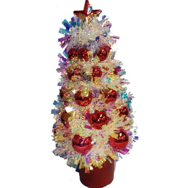 red Iridescent Tinsel Ornament Tree