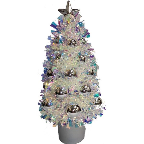 silver Iridescent Tinsel Ornament Tree