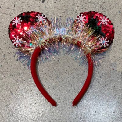 Holiday Sequin Mouse Ears Headband w Snowflakes