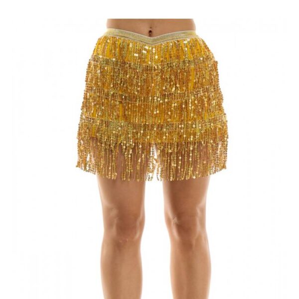 gold sequin fringe skirt