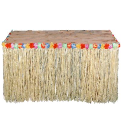 Imitation Raffia Table Skirt w Flower Trim