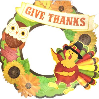 15" round embossed give thanks wreath cutout