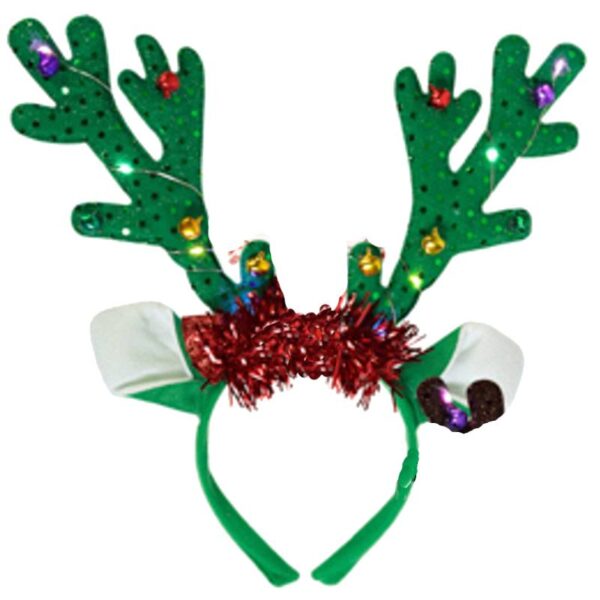 green Light Up Reindeer Antlers with Bells