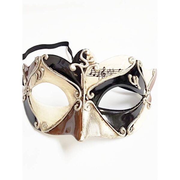 black/brown Costume Venetian Half Mask w Musical Notes