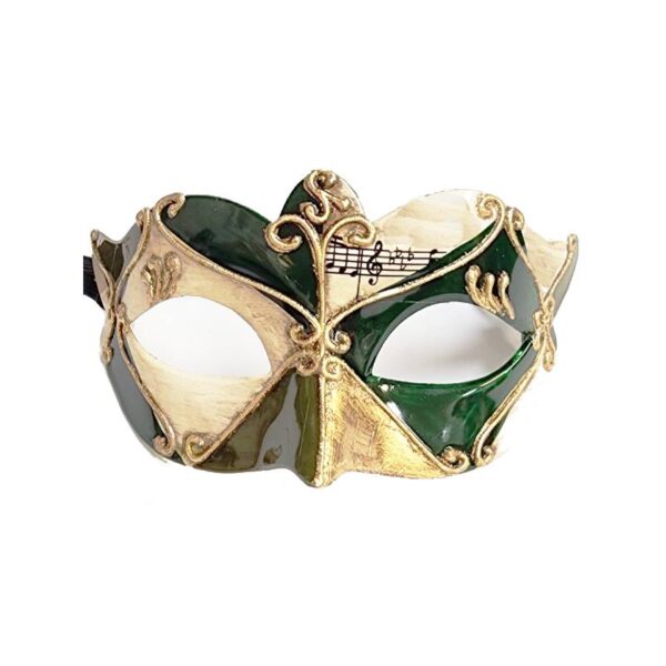 green Costume Venetian Half Mask w Musical Notes