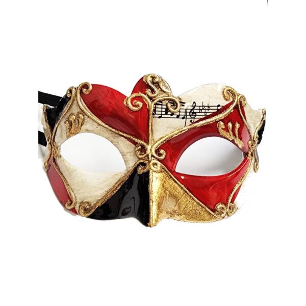 red/gold Costume Venetian Half Mask w Musical Notes