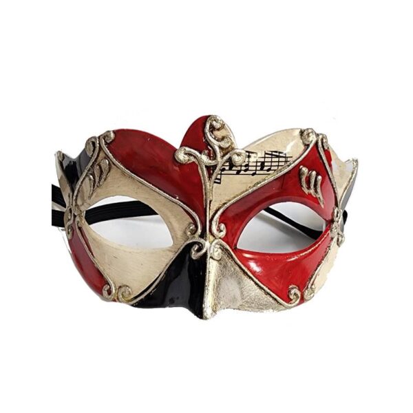 red/silver Costume Venetian Half Mask w Musical Notes