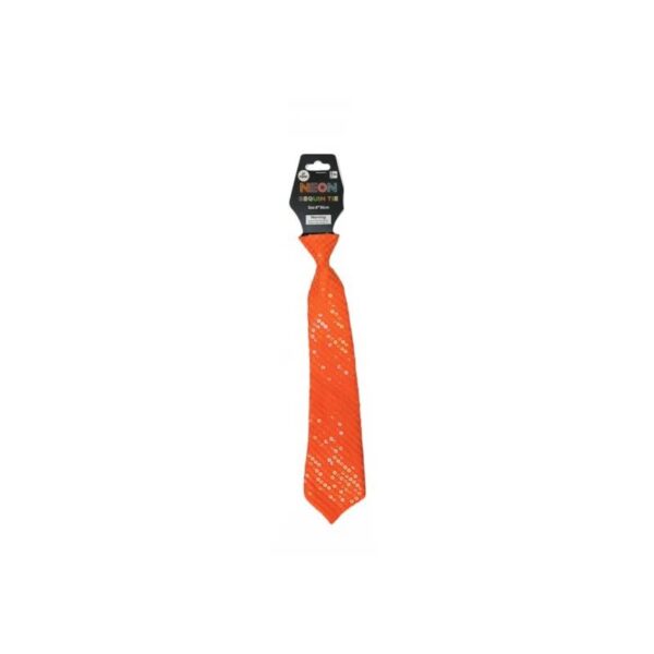 orange Neon Fabric Sequin Long Tie